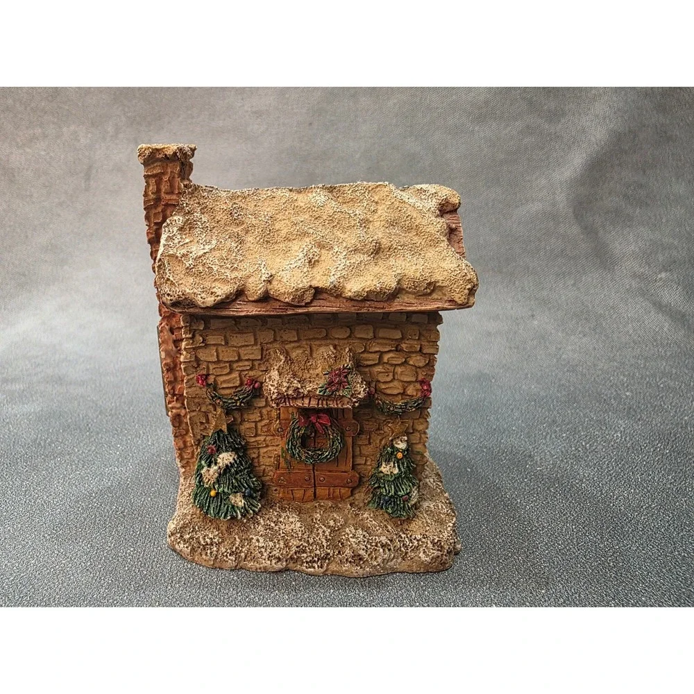 Vintage Christmas Hinged Resin Stone Cottage Toy Shop Figurine Santa Teddy Bear